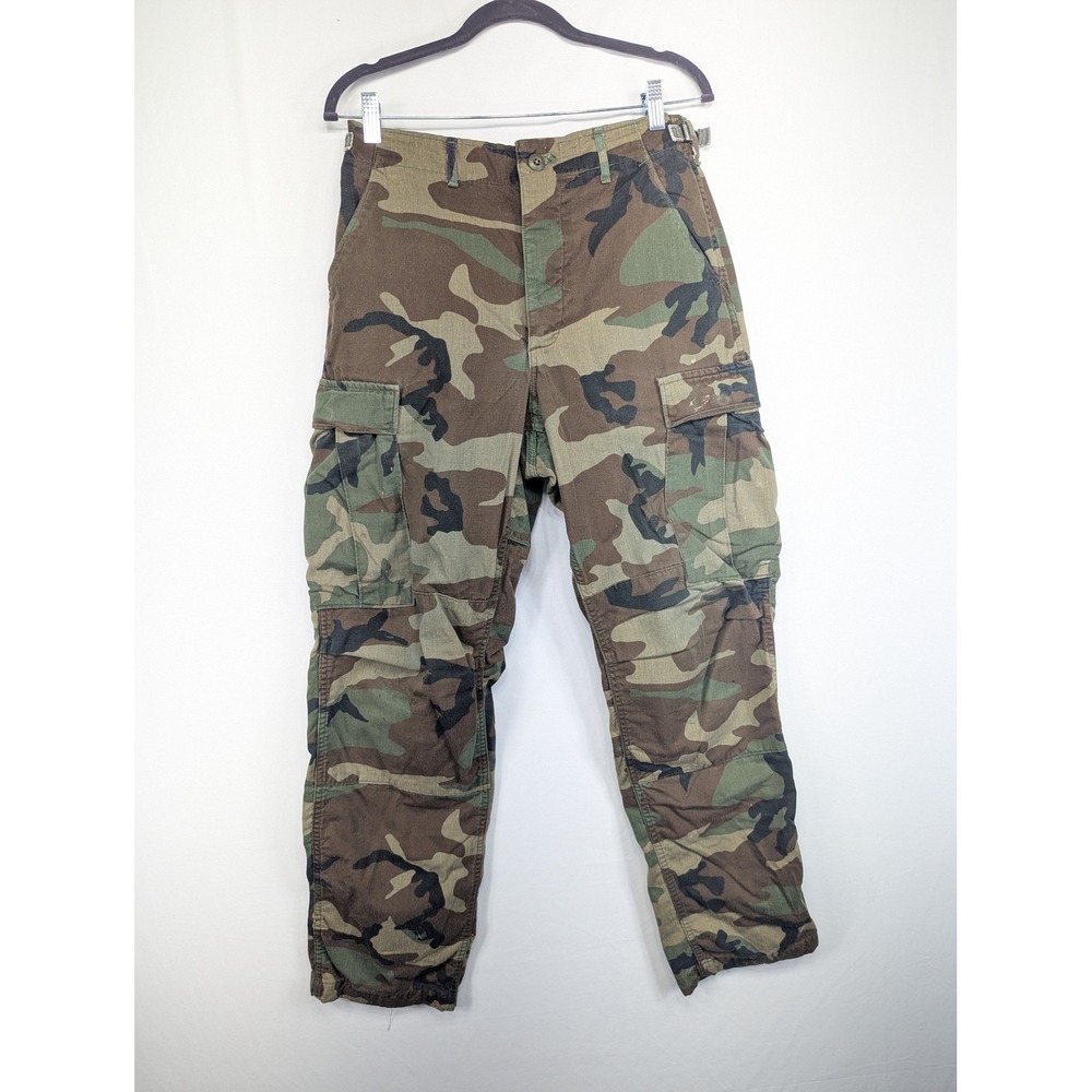 Vintage 1986 US Military Woodland Camo Cargo Combat Trousers Small Regular 28x29